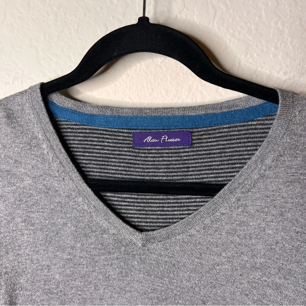 Alan Flusser Cotton/Cashmere Blend V-Neck Sweater Men’s Gray